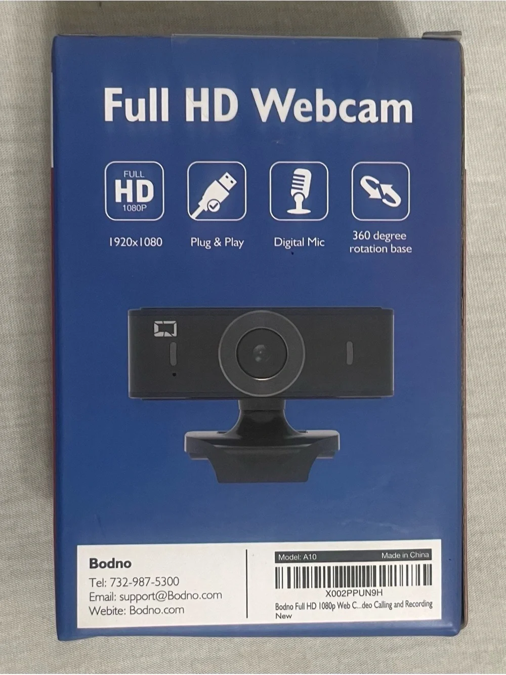 Bodno Full HD Webcam and Microphone with 360 Rotation - Black (Unopened)